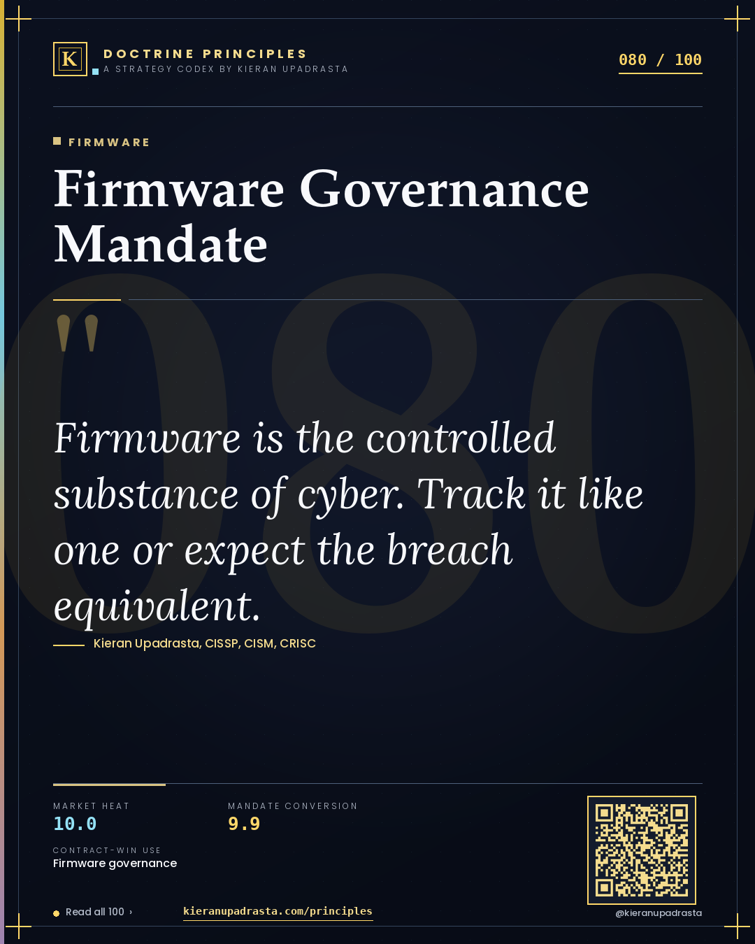 Principle 080: Firmware Governance Mandate — Firmware doctrine card by Professor Kieran Upadrasta, CISSP CISM CRISC, Schiphol University
