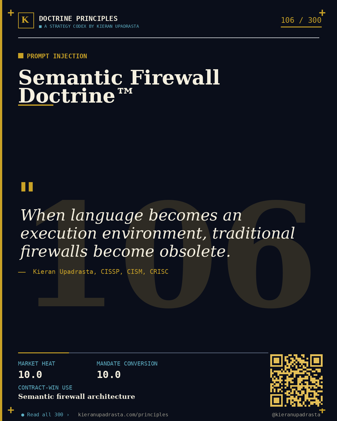 Principle 106: Upstream Threat Doctrine™ &mdash; Upstream Data doctrine card by Professor Kieran Upadrasta, CISSP CISM CRISC, Schiphol University
