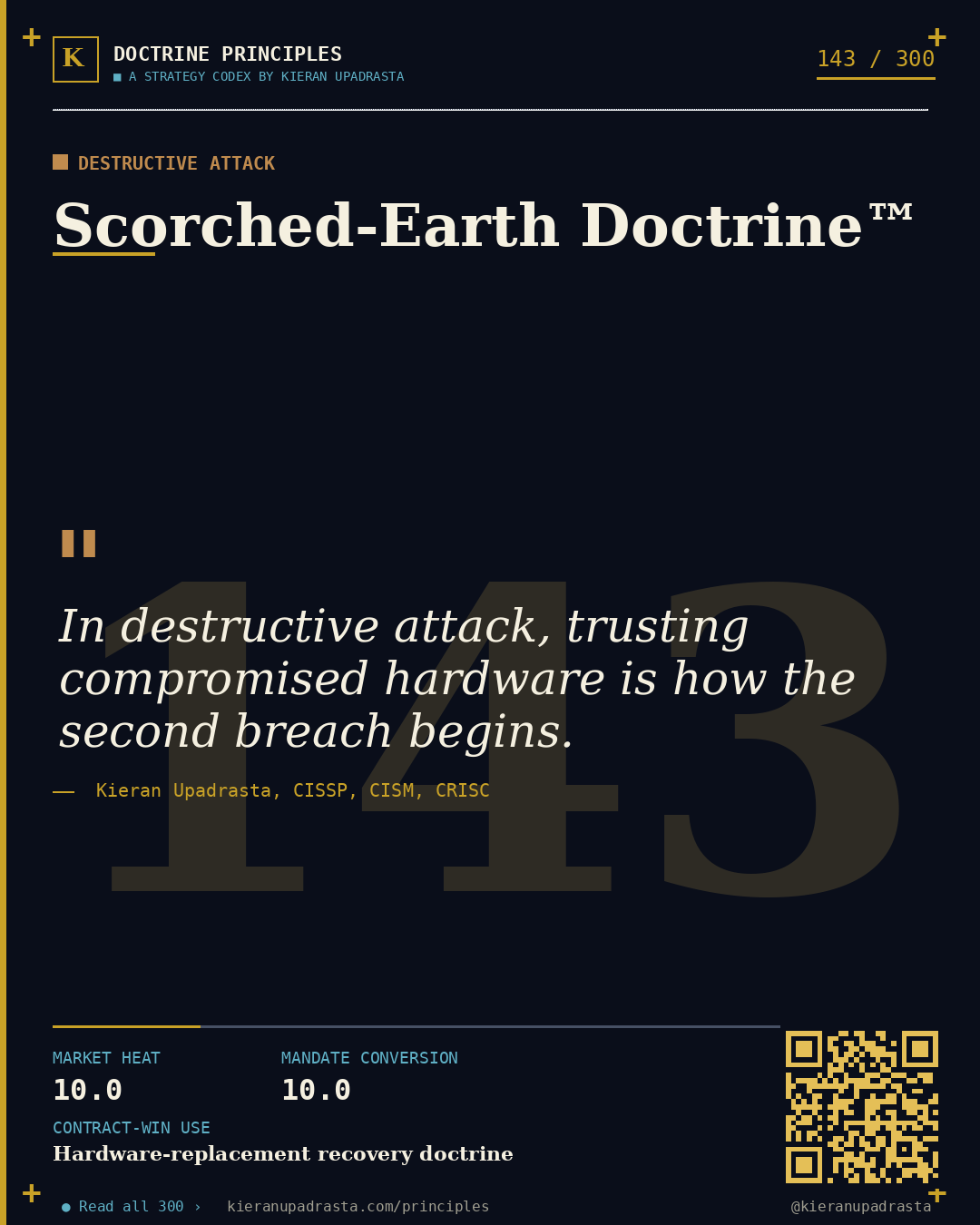 Principle 143: Last-Line Doctrine™ &mdash; Backup Isolation doctrine card by Professor Kieran Upadrasta, CISSP CISM CRISC, Schiphol University