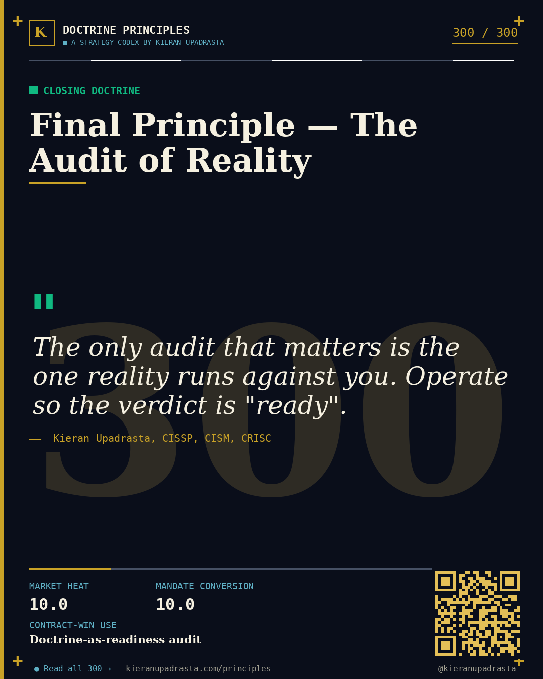 Principle 300: Doctrine-as-Continuity &mdash; Institutional Memory doctrine card by Professor Kieran Upadrasta, CISSP CISM CRISC, Schiphol University